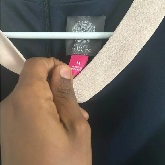 Vince Camuto Colorblock Sheath Dress Sleeveless Navy Pink Trim Work Office - Picture 5 of 8